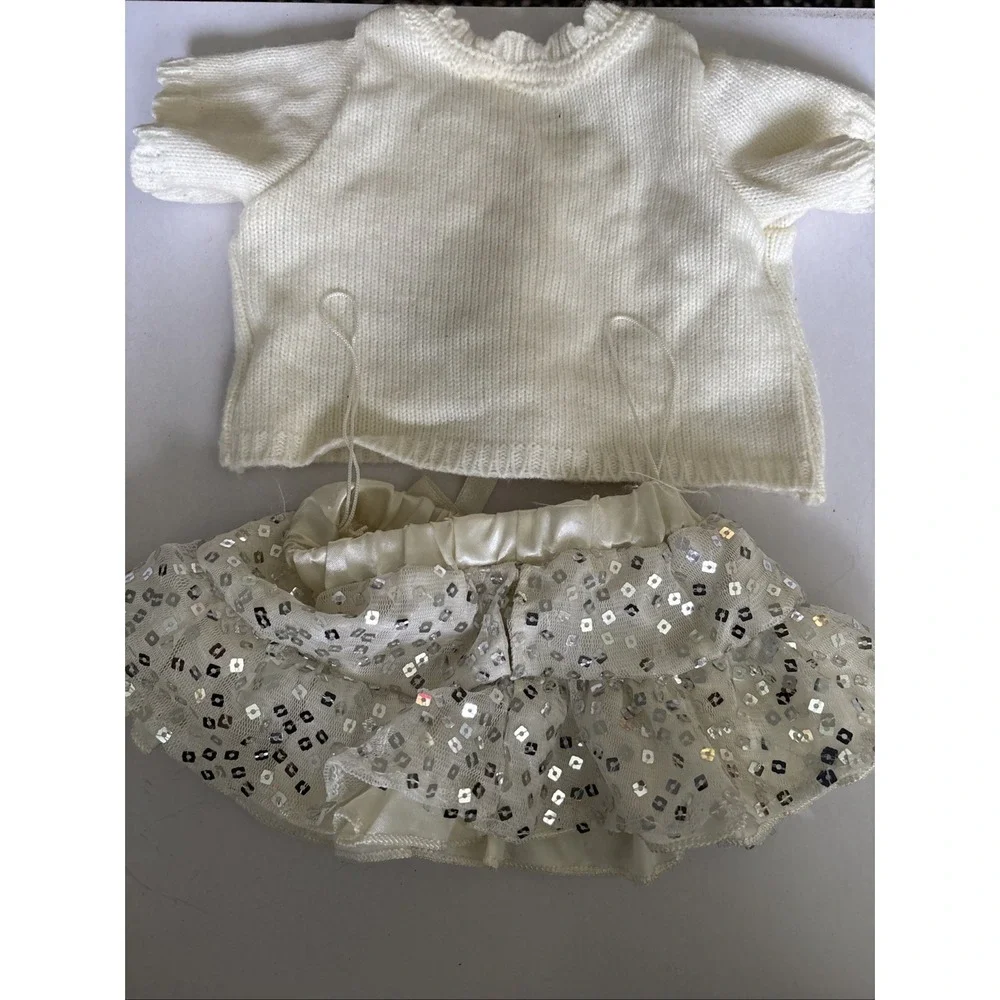 Build A Bear Sweater Cream Snowflake Sequin Ruffle Skirt Teddy Outfit Set‎